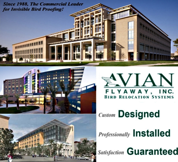 Avian Averting System installation pictures at UT Austin, Texas A&M University, SMU University, University of Arizona, University of California, and University of Miami
